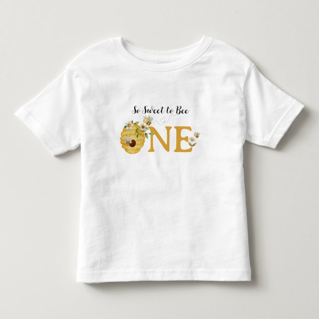 Watercolor So Sweet to Bee One Birthday T-Shirt (Front)