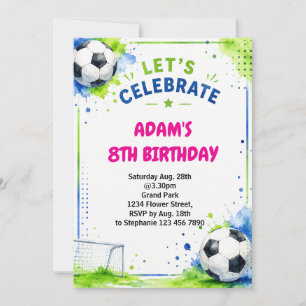 Watercolor soccer Birthday Invitation Design