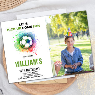 Watercolor Soccer Birthday Invitation with Photo
