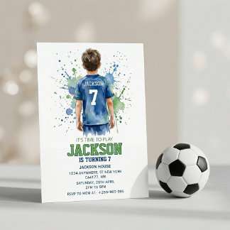 Watercolor Soccer Football Boy Birthday Invitation