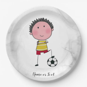 Watercolor Soccer Player Stick Boy Beautiful Paper Plate