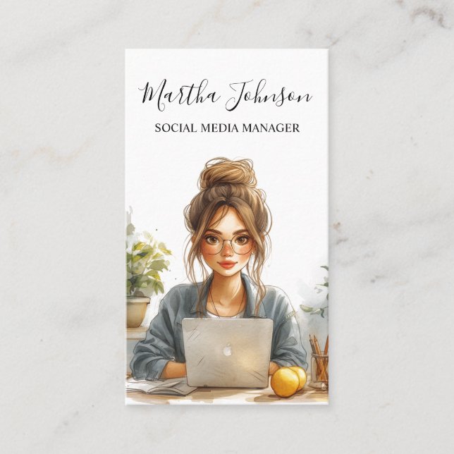 Watercolor Social Media Manager Blogger Influencer Business Card (Front)