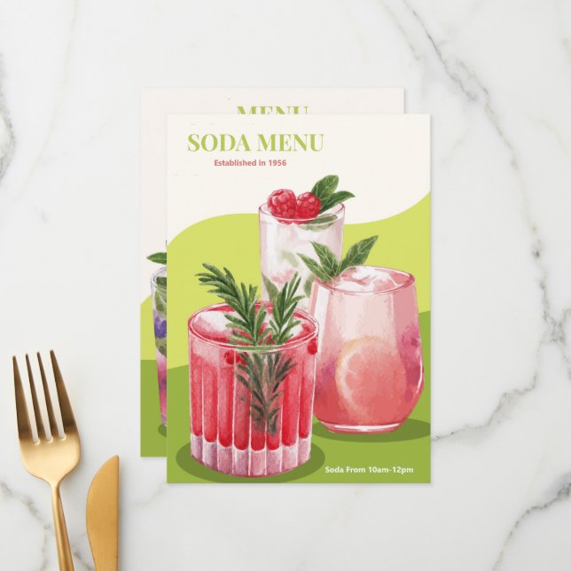 Watercolor Soda Drink Menu  (Front/Back In Situ)