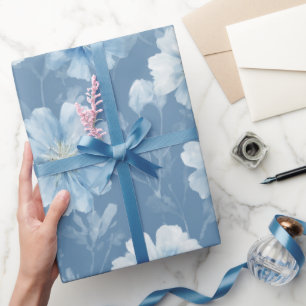 Watercolor Soft Blue Flower White Floral Pattern Wrapping Paper