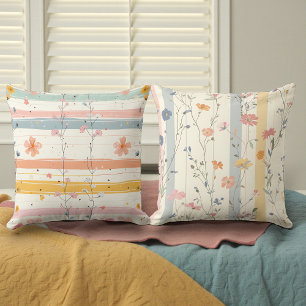 Watercolor Soft Colours Flowers Double Sided Cushion