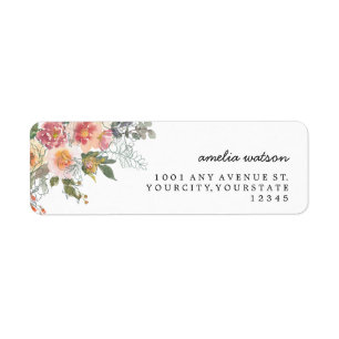 Watercolor Soft Flowers Address Return Address Label