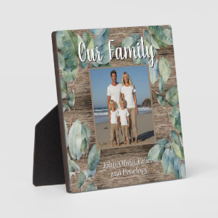 Watercolor soft greenery personalise Family photo Plaque