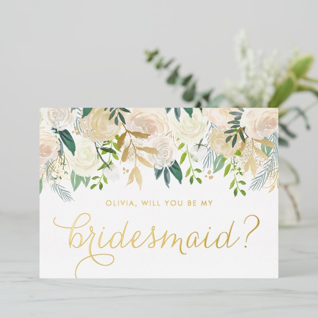 Watercolor Soft Ivory Flowers Be My Bridesmaid (Standing Front)