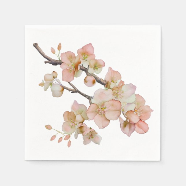 Watercolor soft orange pink spring blossoms napkin (Front)