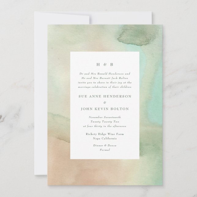 Watercolor Soft Pastel Beach Wedding Invitation (Front)