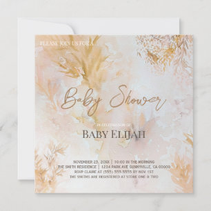Watercolor Soft Pastel Leaves Baby Shower Invitation