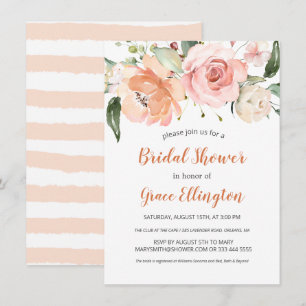 Watercolor soft peach roses Bridal Shower Invitation