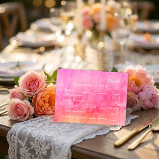 Watercolor Soft Pink and Orange Wedding Rsvp  Card