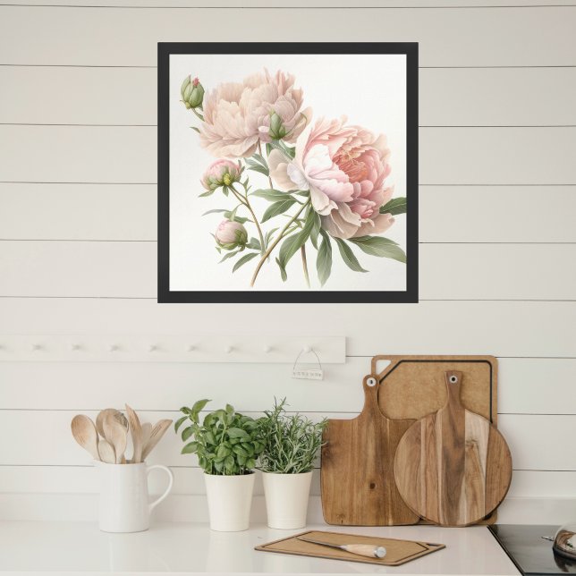 Watercolor Soft Pink Peach Peonies Square Poster (Creator Uploaded)