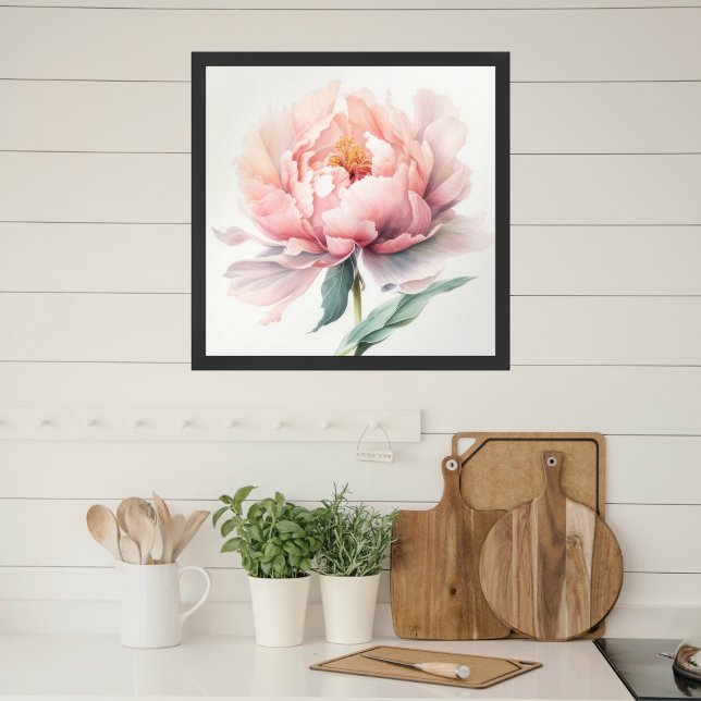 Watercolor Soft Pink Peach Peony Square Poster (Creator Uploaded)