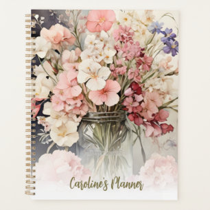 Watercolor Soft Pink Wildflowers Cottagecore  Planner