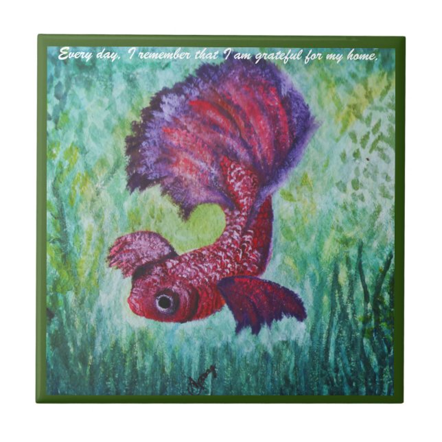 Watercolor Soft Tones Betta Fish Painting Ceramic Tile (Front)