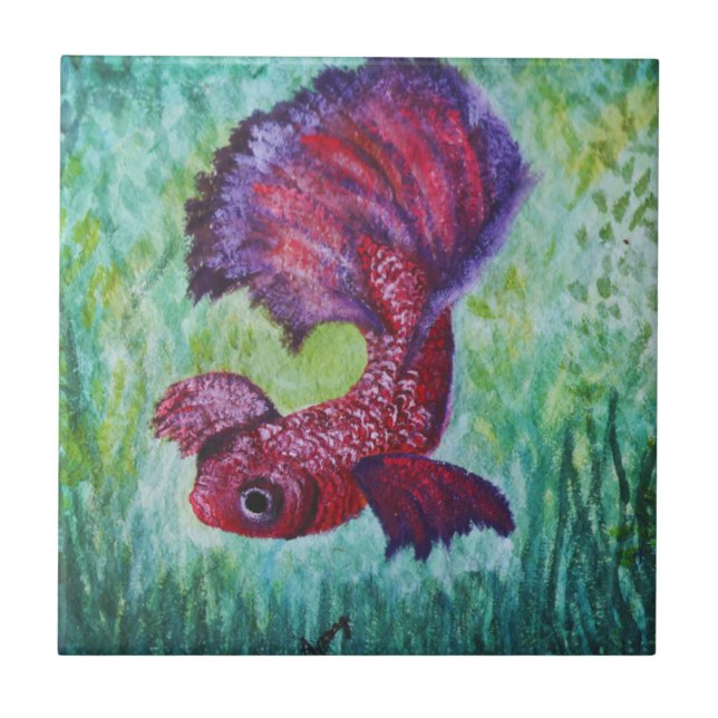 Watercolor Soft Tones Betta Fish Painting Ceramic Tile (Front)