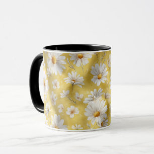 Watercolor Soft Yellow Daisy White Floral Pattern Mug