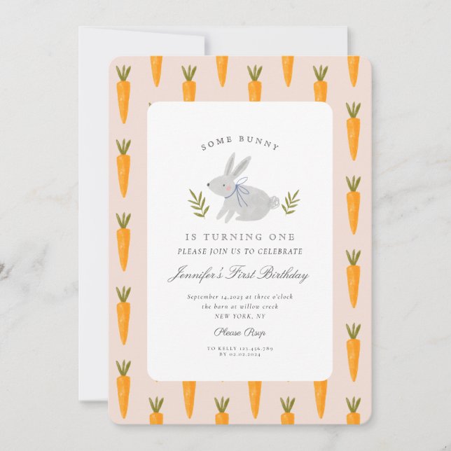 Watercolor Some Bunny is Turning  One Birthday Invitation (Front)