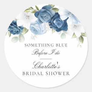 Watercolor Something Blue Floral Bridal Shower Classic Round Sticker
