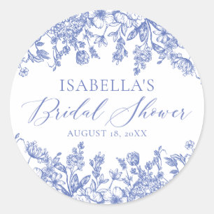 Watercolor Something Blue Floral Bridal Shower Classic Round Sticker