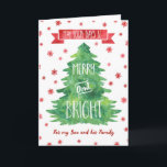 Watercolor Son & Family Merry Christmas Card<br><div class="desc">Merry Christmas greeting card for your son and his family with rustic red and green watercolor pattern,  christmas tree and snowflakes. Wish your son's family well this holiday season with this stylish greeting card.</div>