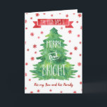 Watercolor Son & Family Merry Christmas Card<br><div class="desc">Merry Christmas greeting card for your son and his family with rustic red and green watercolor pattern,  christmas tree and snowflakes. Wish your son's family well this holiday season with this stylish greeting card.</div>