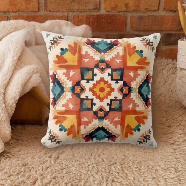 Watercolor Southwestern Boho Desert Cushion (watercolor southwestern throw pillow)