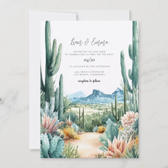 Watercolor Southwestern Desert and Cactus Wedding  Invitation (Front)