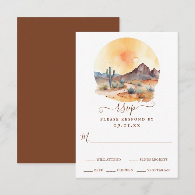 Watercolor Southwestern Desert and Cactus Wedding RSVP Card (Front/Back)
