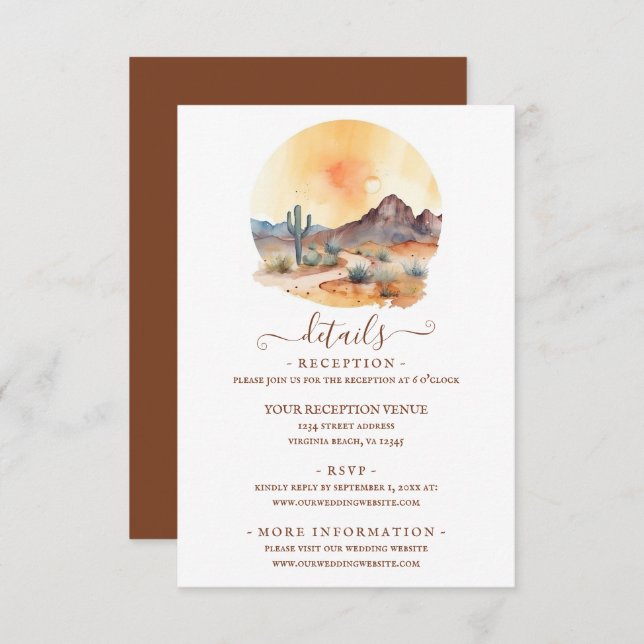 Watercolor Southwestern Desert Wedding Details Enclosure Card (Front/Back)