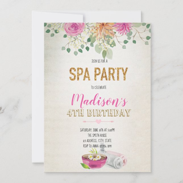 Watercolor spa day Invitation (Front)