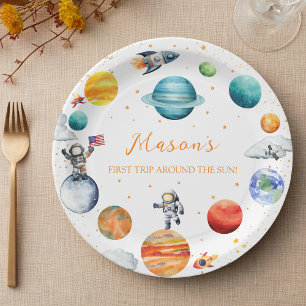 Watercolor Space Astronaut Planet Birthday Paper Plate