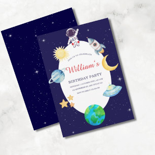 Watercolor Space Birthday Party Invitation