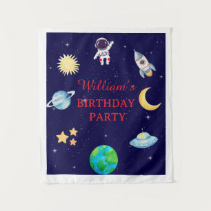 Watercolor Space Birthday Party Tapestry