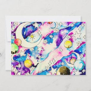 watercolor space fantasy art holiday card