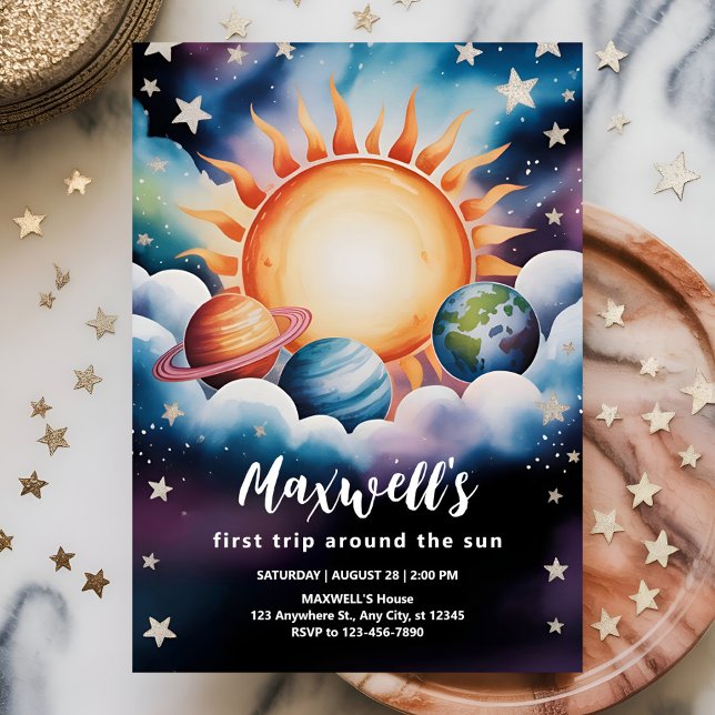Watercolor Space First Trip Around the Sun Invitation (Creator Uploaded)