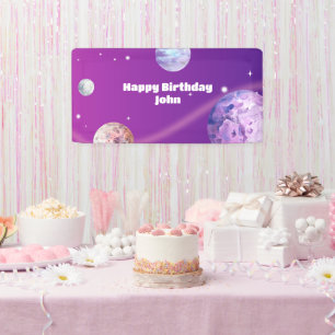 Watercolor Space Galaxy Astronaut Birthday Banner