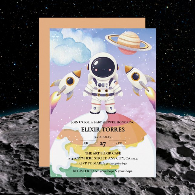 Watercolor Space Little Explorer Baby Shower  Invitation (Creator Uploaded)