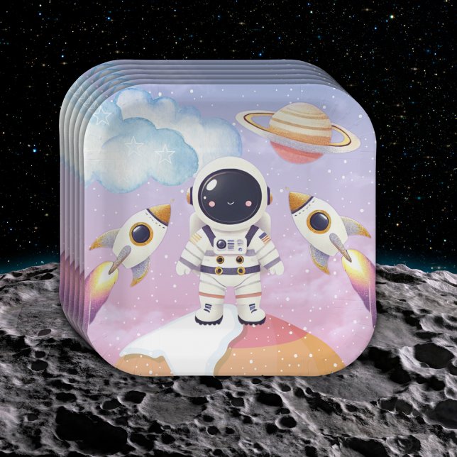 Watercolor Space Little Explorer Baby Shower  Paper Plate (Creator Uploaded)