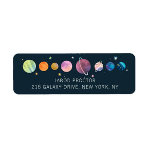 Watercolor Space Planets Personalised Address Return Address Label