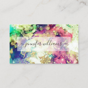 Watercolor Space Sparkles Gold Foil Makeup Artist  Business Card
