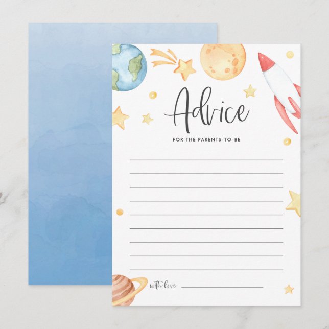 Watercolor Space Theme Baby Shower Parents Advice Enclosure Card (Front/Back)