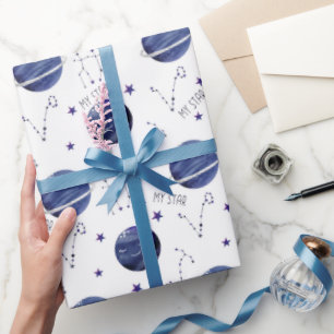 Watercolor Space Zodiac Pattern Wrapping Paper