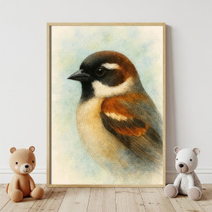 Watercolor Sparrow Portrait Poster