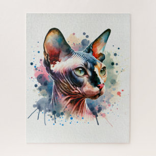 Watercolor Sphynx Cat Artistic Portrait Jigsaw Puzzle