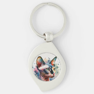 Watercolor Sphynx Cat Artistic Portrait Key Ring