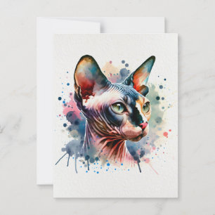 Watercolor Sphynx Cat Artistic Portrait Postcard