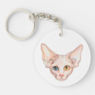 Watercolor Sphynx cat Key Ring